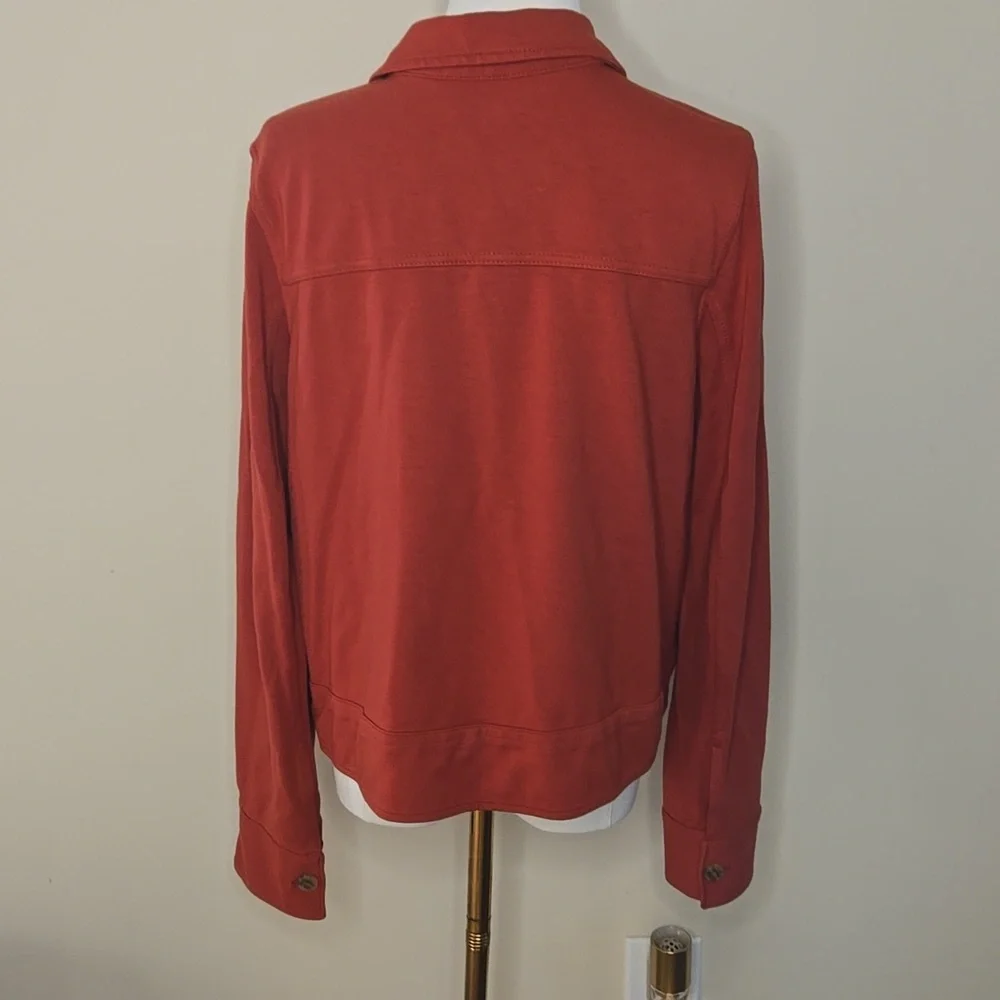J. Jill Wearever Collection Double Face Jersey Flap Pocket Jacket Rust Orange